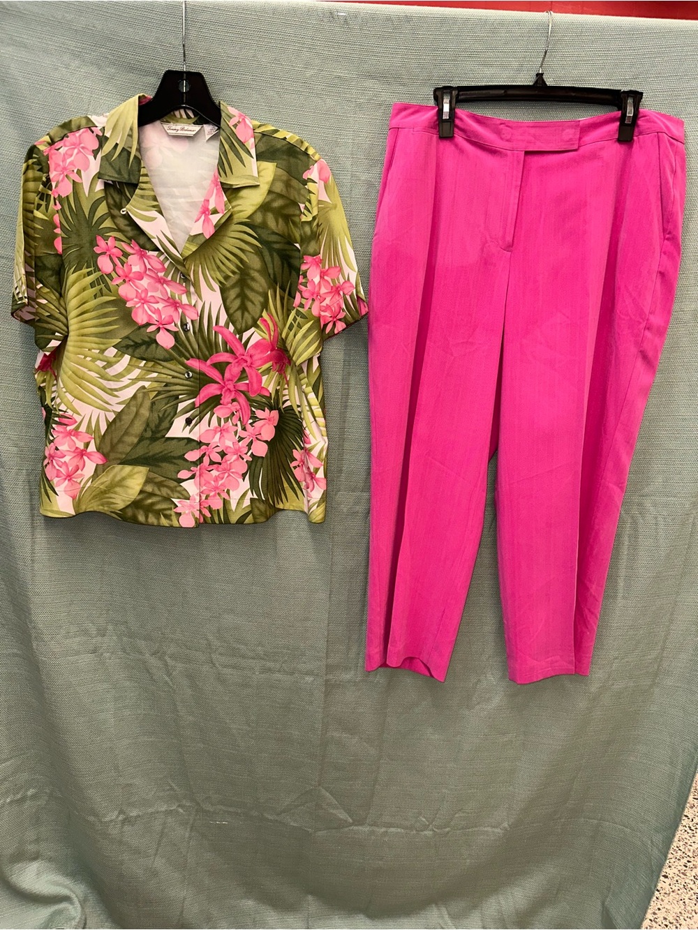 Tommy Bahama 100% Silk 2-Piece Resort Set Tropical Floral Shirt 16 Pants 14